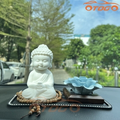 tượng phật thích ca gốm tử sa trắng và liên hoa để ô tô