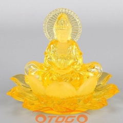 Tượng Phật Bà Quan Âm Tọa Đài Sen Ngọc Lưu Ly Vàng Trang Trí Ô Tô