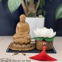 tượng thích ca gỗ bách xanh và mộc liên hoa để xe hơi