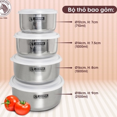 BỘ 4 CÁI THỐ (TÔ) INOX ZEBRA THÁI LAN SIZE 12 -14-16-18cm - 184106 HÀNG NHẬP - DÀY ĐẸP