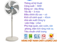 Quạt Đứng Công Nghiệp Lifan Đ-18CN ( 55W) màu trắng , sải cánh 45cm sử dụng văn phòng phòng khách cà phê quán ăn