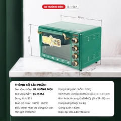 Lò nướng điện thùng Gali GL-1135A Điện áp 220-240V/ 50-60Hz công suất 1400w dung tích 35L sản phẩm chính hãng Chất lượng hàng hóa nhập khẩu (Tem hợp quy CR)