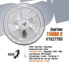 Quạt TREO Asia Turbo X - VY627790 & VY627890 Công suất 80W - 5 cánh - Xám & Đen cánh cam