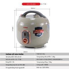Nồi cơm điện Gali GL-1710B Công suất :  400W Nguồn điện : 220V/50Hz Dung tích : 1 lít. Chất lượng hàng hóa nhập khẩu (Tem hợp quy CR và Năng lượng)