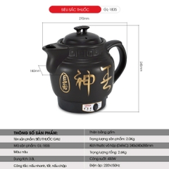 Siêu sắc thuốc Gali GL-1835 Điện áp : 220V/50Hz Công suất :  450W Dung tích : 3,5 Lít