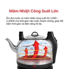 ẤM ĐIỆN ĐUN NƯỚC SIÊU TỐC  HAPPY COOK  INOX 304 DUNG TÍCH 4.2L