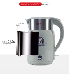 Ấm nấu nước siêu tốc gali GL-18A9 công suất  1500W/ dung tích 2,0L Thân ấm 2 lớp, ruột Inox 304 cao cấp