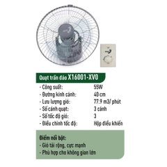 Quạt trần đảo Asia  X16001_Hộp số - X16002_Remote - Công suất 55W - Hàng chính hãng