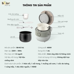 Nồi cơm điện Bear SB-NC16L – Màu sắc: Màu trắng kết hợp với màu xanh tạo vẻ đẹp tinh tế, trang nhã. – Dung tích: 1.6L – Công suất: 400W – Điện áp: 220V ~ 50Hz