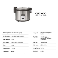 Nồi cơm điện công nghiệp Cuckoo CR-3555 6,3 lít dùng trong quán ăn, nhà hàng, công nghiệp