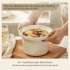 Nồi nấu chậm 1.5L Bear SB-NNC15 - Công suất: 120W - Điện áp: 220V ~ 50Hz - Dung tích 1,5L - Nấu trực tiếp, nắp thuỷ tinh - Màu sắc: Kem