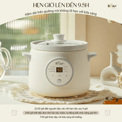 Nồi nấu chậm 1.5L Bear SB-NNC15 - Công suất: 120W - Điện áp: 220V ~ 50Hz - Dung tích 1,5L - Nấu trực tiếp, nắp thuỷ tinh - Màu sắc: Kem