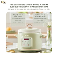 Nồi nấu chậm 2.0L Bear SB-NNC20 - Công suất: 175W - Điện áp: 220V ~ 50Hz - Dung tích 2L - Nấu trực tiếp, nắp thuỷ tinh - Màu sắc: Xanh mint