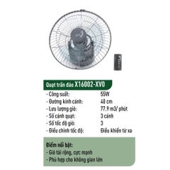 Quạt trần đảo Asia  X16001_Hộp số - X16002_Remote - Công suất 55W - Hàng chính hãng