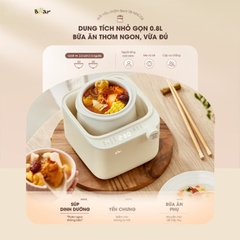 Nồi nấu chậm 0.8L Bear SB-NNC08 – Chất liệu: Lõi nồi làm từ sứ trắng cao cấp, không mùi – Màu sắc: Kem – Dung tích: 0.8L – Công suất: 200W – Điện áp: 220V~ 50Hz
