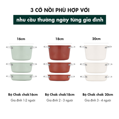 Bộ nồi chảo inox 3 món, 5 lớp nguyên khối cao cấp Edelkochen Chak Chak Collection 16,18,20cm – Màu Eco Cream