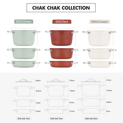 Bộ nồi chảo inox 3 món, 5 lớp nguyên khối cao cấp Edelkochen Chak Chak Collection 16,18,20cm – Màu Eco Cream