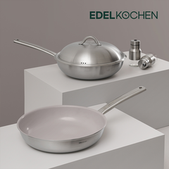 Chảo inox chống dính bếp từ Edelkochen 3 lớp Easy Prism màu Cream - Size 24/28cm