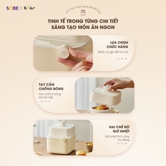 Nồi nấu chậm 0.8L Bear SB-NNC08 – Chất liệu: Lõi nồi làm từ sứ trắng cao cấp, không mùi – Màu sắc: Kem – Dung tích: 0.8L – Công suất: 200W – Điện áp: 220V~ 50Hz