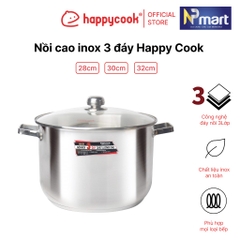 NỒI CAO INOX HAPPYCOOK 3 ĐÁY 28-30-32CM - SỬ DỤNG BẾP TỪ