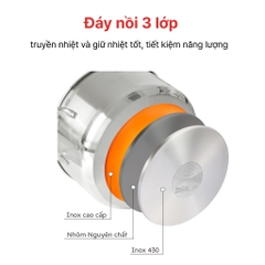 NỒI CAO INOX HAPPYCOOK 3 ĐÁY 28-30-32CM - SỬ DỤNG BẾP TỪ
