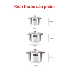 NỒI CAO INOX HAPPYCOOK 3 ĐÁY 28-30-32CM - SỬ DỤNG BẾP TỪ