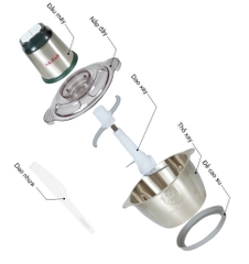 Máy xay thịt Gali GL-1920B 2 lít đa năng siêu mạnh 4 lưỡi dao sắc bén cối INOX bảo hành 2 năm chính hãng