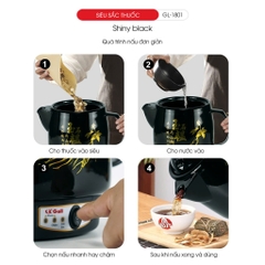 Siêu sắc thuốc GL-1801 Shiny Black 3.3 lít  Điện áp 220V/50Hz công suất 450W dung tích 3.3L