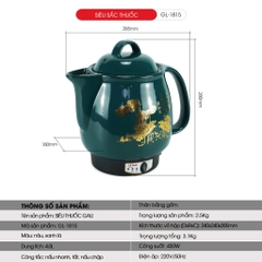 Siêu Sắc Thuốc gali GL-1815 Điện áp : 220V/50Hz Công suất :  450W Dung tích : 4 Lít