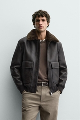 AK2687 - Z.RA COMBINATION COLLAR FAUX LEATHER JACKET