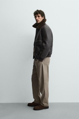 AK2687 - Z.RA COMBINATION COLLAR FAUX LEATHER JACKET