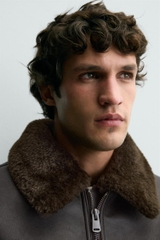 AK2687 - Z.RA COMBINATION COLLAR FAUX LEATHER JACKET