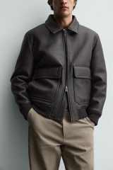 AK2687 - Z.RA COMBINATION COLLAR FAUX LEATHER JACKET