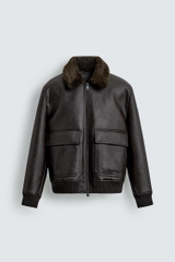 AK2687 - Z.RA COMBINATION COLLAR FAUX LEATHER JACKET