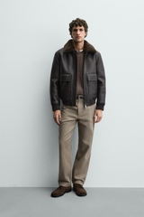 AK2687 - Z.RA COMBINATION COLLAR FAUX LEATHER JACKET