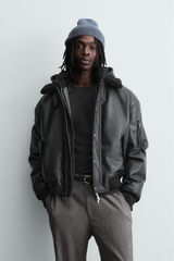 AK2681 - Z.RA REMOVABLE COLLAR FAUX LEATHER JACKET