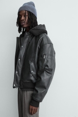 AK2681 - Z.RA REMOVABLE COLLAR FAUX LEATHER JACKET