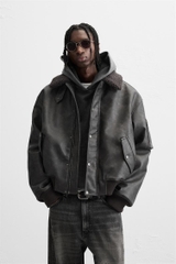 AK2633 - Z.RA ÁO KHOÁC GIẢ DA CỔ THÁO RỜI ĐƯỢC