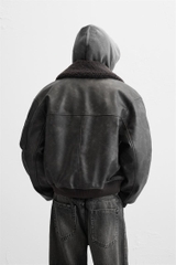 AK2633 - Z.RA ÁO KHOÁC GIẢ DA CỔ THÁO RỜI ĐƯỢC