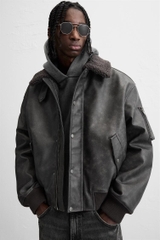 AK2633 - Z.RA ÁO KHOÁC GIẢ DA CỔ THÁO RỜI ĐƯỢC