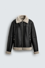 AK2688 - Z.RA COMBINATION COLLAR FAUX LEATHER JACKET