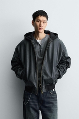AK2665 - Z.RA COMBINATION HOODIE FAUX LEATHER JACKET