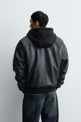AK2665 - Z.RA COMBINATION HOODIE FAUX LEATHER JACKET