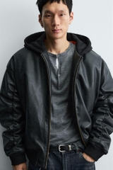 AK2665 - Z.RA COMBINATION HOODIE FAUX LEATHER JACKET
