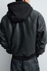 AK2665 - Z.RA COMBINATION HOODIE FAUX LEATHER JACKET