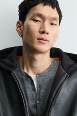 AK2665 - Z.RA COMBINATION HOODIE FAUX LEATHER JACKET