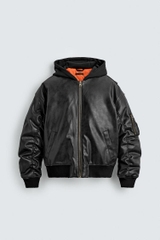AK2665 - Z.RA COMBINATION HOODIE FAUX LEATHER JACKET