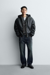 AK2665 - Z.RA COMBINATION HOODIE FAUX LEATHER JACKET