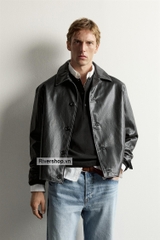 AK2722 - Z.RA FAUX LEATHER TOPSTITCHED BOXY OVERSHIRT
