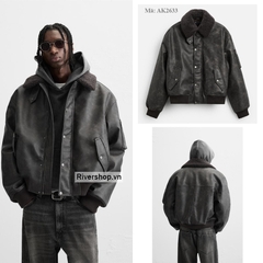 AK2633 - Z.RA ÁO KHOÁC GIẢ DA CỔ THÁO RỜI ĐƯỢC